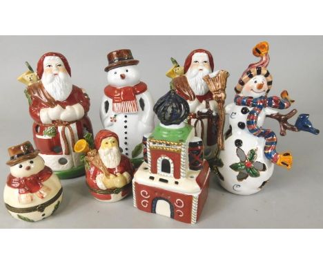 A collection of Villeroy and Boch porcelain Christmas decorations, to include two boxes and covers, and various lanterns or t