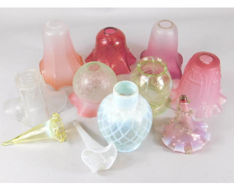 Various Victorian and later coloured glass lamp or ceiling light shades