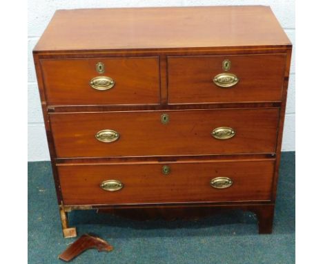 A George III mahogany chest, of two short and two long drawers, raised on bracket feet, 88.5cm wide.