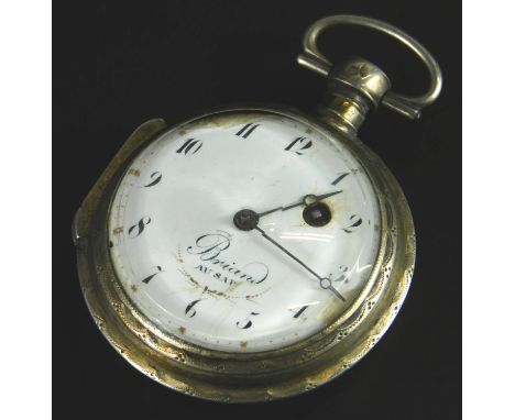 An early 19thC gentleman's pocket watch, having ceramic dial with Arabic numerals and minute track, signed Briard AU Sap, wit