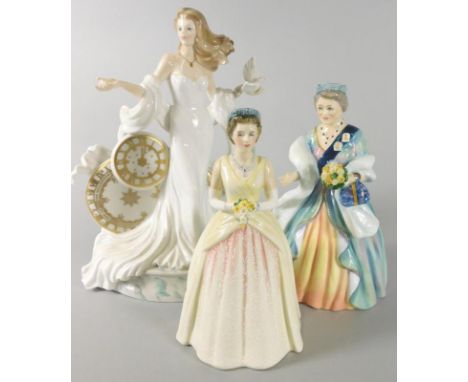 Three porcelain figures, Royal Doulton figure HM Queen Elizabeth II limited edition number 1002 of 3500, Royal Doulton figure