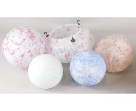 Various coloured light shades, to include an iridescent example
