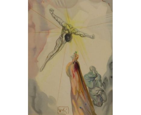 After Salvador Dali.  Divine Comedie - Enter 06: Cerbere, L'apparition du Christ, coloured prints, 24cm x 17.5cm