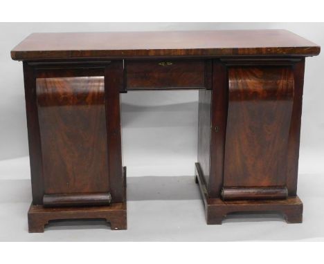 A 19thC mahogany pedestal sideboard, with a frieze drawer flanked by two doors, on bracket feet, adapted, 135cm wide