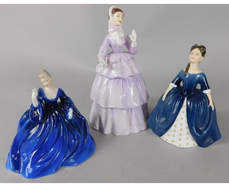 Three porcelain figurines, a Worcester figure titled Sincerely, Royal Doulton Debbie and Coalport Tessa 