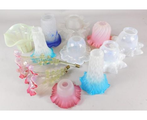 Various Victorian and later coloured glass lamp or ceiling light shades