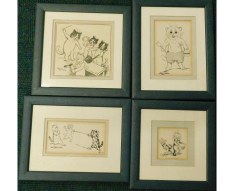 After Louis Wain. Running cat with finishing line, another similar with bucket and spade, one titled A Present for Dear Teach