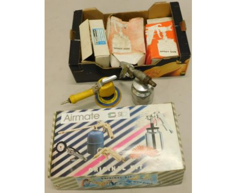 Miscellaneous tools etc., an Airmate spray gun, in original box, and other air tools