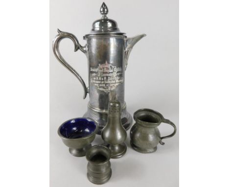 An early 20thC silver plated flagon, presented to Broad Street Baptist Church, Blaenavon, by H.M and R Davis in memory of the