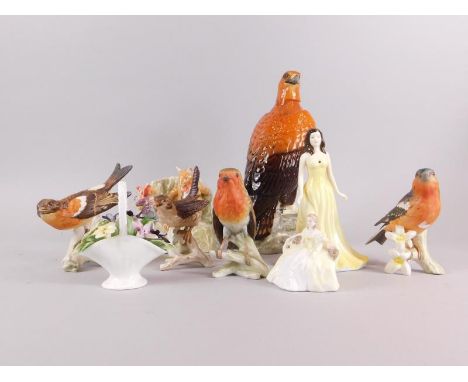 A collection of ceramics, to include Goebel birds, Beneagles, eagle decanter and stopper lacking contents, Royal Doulton figu