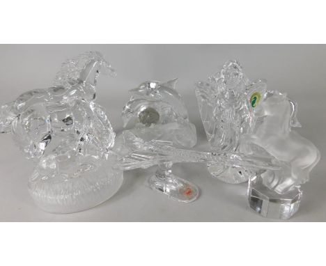 A collection of glass ornaments, to include a Waterford running horse, a Waterford angel, Goebel rearing horse etc.