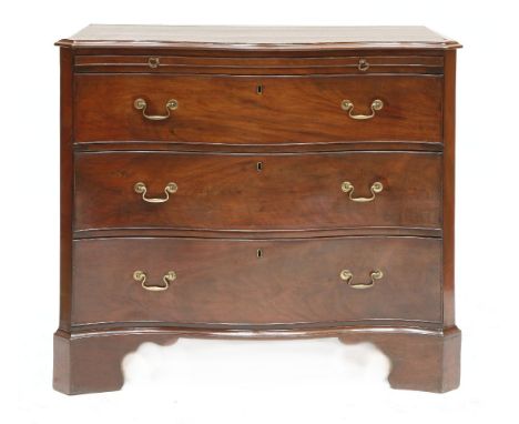 A George III style mahogany serpentine front chest,with three long drawers on bracket feet,96cm wide53cm deep88cm high
