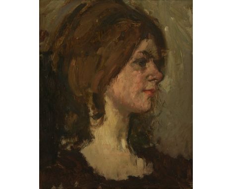 *Bernard Dunstan RA (1920-2017)'JANE'Signed with initials l.l., also signed and inscribed on label verso, oil on board30 x 26