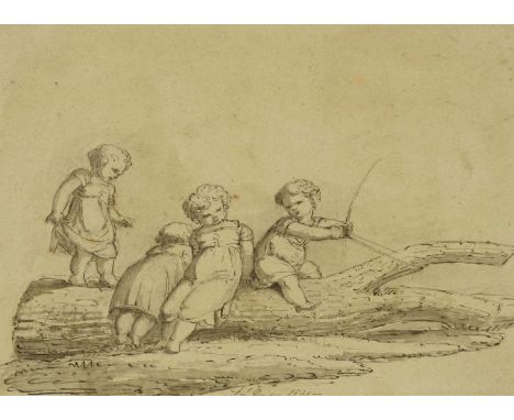A... L... N (19th century)FOUR CHILDREN PLAYING ON A LOGSigned and dated 1821, pen and ink and grey washes21 x 26cm