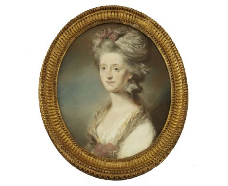 Attributed to Daniel Gardner (1750-1805)PORTRAIT OF URITH OFFLEY OF NORTON HALL, BUST LENGTH, IN A WHITE DRESSPastel and goua