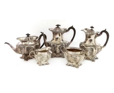 An Edwardian five-piece tea and coffee service,by Fenton Brothers Ltd., Sheffield 1900/01, of shaped and undulating form with