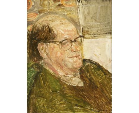 *Olwyn Bowey RA (b.1936)PORTRAIT OF CAREL WEIGHT, 1965Signed l.r., oil on board43 x 33cmExhibited: New Grafton Gallery, 17 Ma