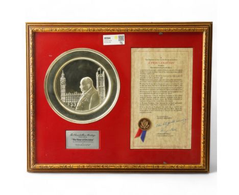 The Churchillian Heritage -Limited edition silver plate 'The Hour of Decision' with a portrait of Churchill and the Houses of