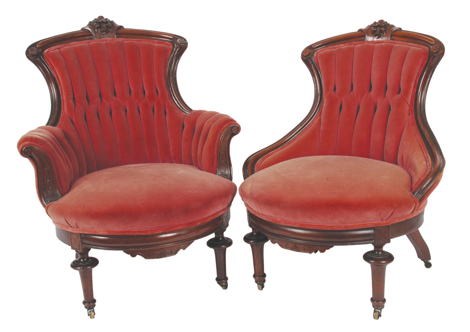 Pair of nineteenth-century mahogany and upholstered fan back chairs