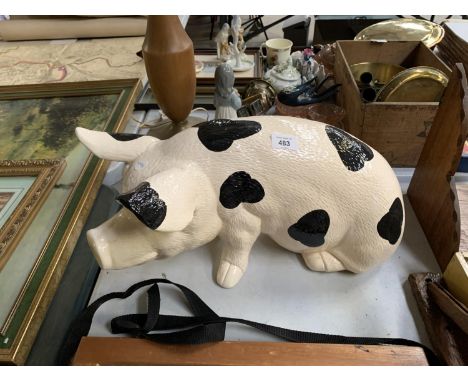 A LARGE WEMYSS STYLE CERAMIC MODEL OF A PIG 