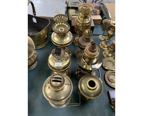 EIGHT ASSORTED VINTAGE BRASS OIL LAMP BASES 