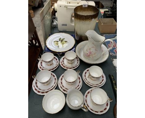 A BONE CHINA PART TEA SET, CERAMIC WASH JUG AND BOWL ETC 