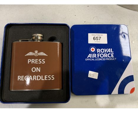 A CASED 'ROYAL AIR FORCE' HIP FLASK 