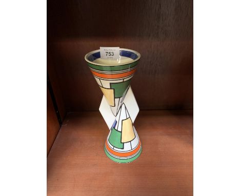 A WEDGWOOD CLARICE CLIFF YO-YO CERAMIC VASE 