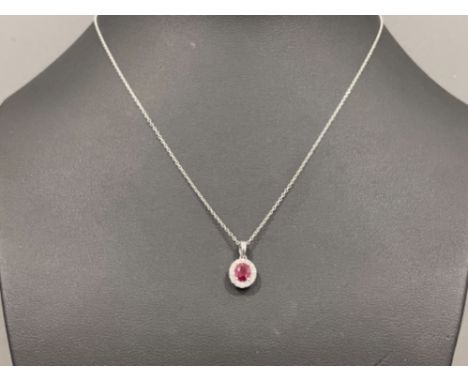 18ct white gold Ruby and Diamond pendant necklace. Approx 76 points