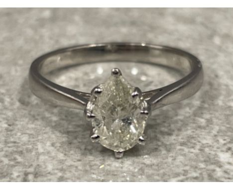 18ct white gold diamond pear shaped ring. Approx .75cts size N 2.7g