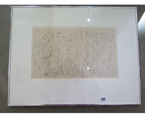 Arnold Daghani - 1909 - 1985 black ink sketch of Nudists - dated 1951 - 26 cm x 42 cm 
Condition report: Tear to top right 