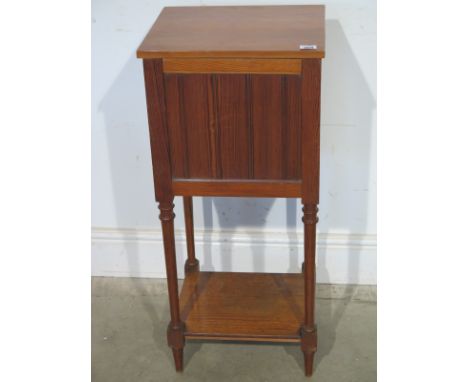 A Victorian pitch pine bedside cabinet with a single drawer over a cupboard with shelf below - Top 36cm x 32cm - Height 80cm 