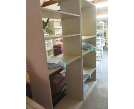 Two painted open shelf shop units - Height 211cm x Width 89cm x Depth 41cm