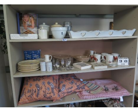Assorted interesting kitchenalia - mugs and milk jugs by Fenella Smith, heart design wooden trays, assorted plates by Duckydo