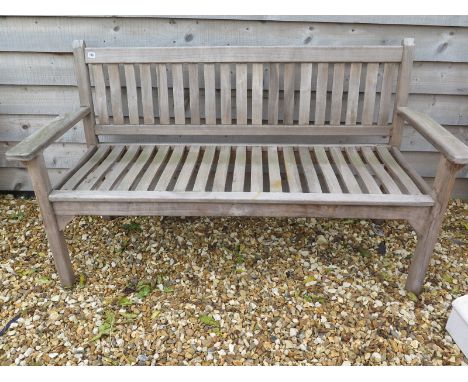 A Bramblecrest teak weathered flat arm bench 