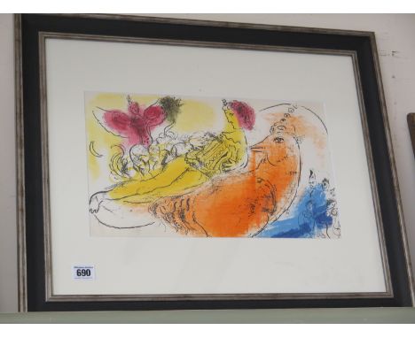 Marc Chagall original lithograph 1957 - The Accordionist - printed by Mourlot - Image size 38.5cm x 32.5cm - Framed size 59cm