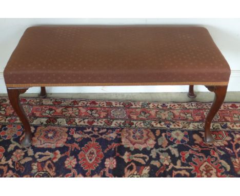 A mahogany window stool on cabriole legs - Height 46cm x 97cm x 48cm 