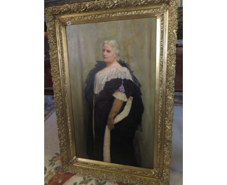 A large portrait of Madame Emile Souvestre 1807-1886 - 110cm x 67cm - in an ornate gilt frame with two booklets and mounted p