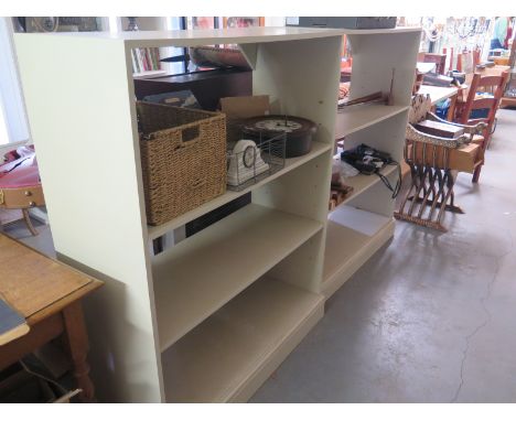 A pair of painted open shelf shop units - Height 145cm x Width 117cm x Depth 44cm