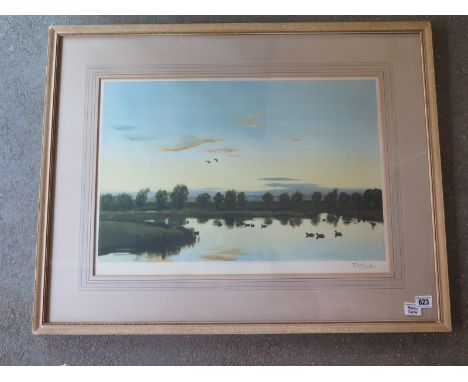 A lithograph print - Sunset from the Artist's window - Sir Peter Markham Scott CH CBE DSC FRS  Englis 1909 - 1989 - Exh. RA  
