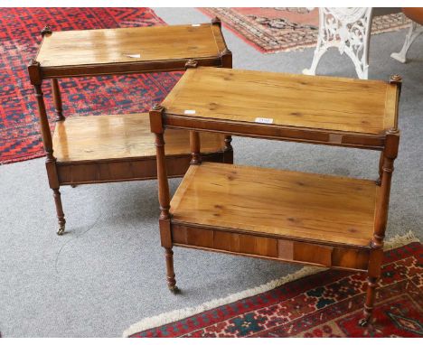 A Pair of Crossbanded Two-Tier Lamp Tables, each fitted with a drawer, 57cm by 31cm by 58cm