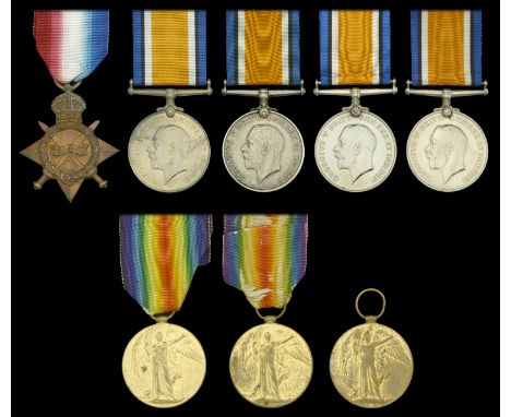 1914-15 Star (15681 Pte. D. Arkley. C. Gds:); British War Medal 1914-20 (4) (80216  A-Cpl. A. Cox. R.A.; 54060 Sjt. C. B. Boo