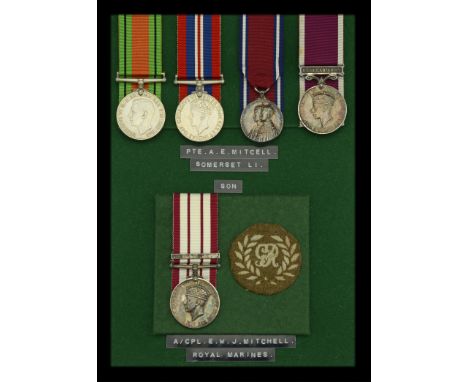 Family Group:  Four: Private A. E. Mitchell, Somerset Light Infantry Defence and War Medals 1939-45; Jubilee 1935 (Pte. A. Mi