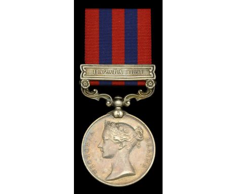 India General Service 1854-95, 1 clasp, Hazara 1891 (2890 Pte. R. Mc.Donald 2d. Bn. Sea. Highrs.) suspension loose, nearly ve