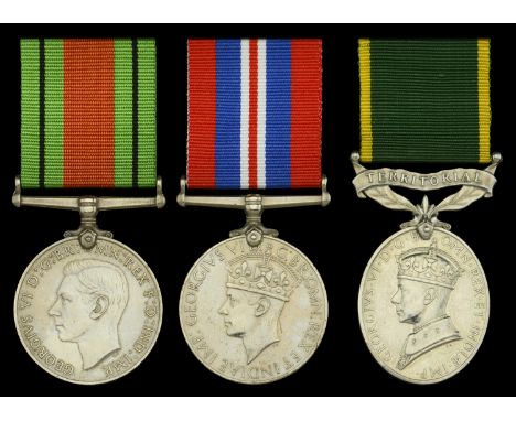 Three: Sergeant A. J. Duxberry, Somerset Light Infantry  Defence and War Medals 1939-45; Efficiency Medal, G.V.R., Territoria