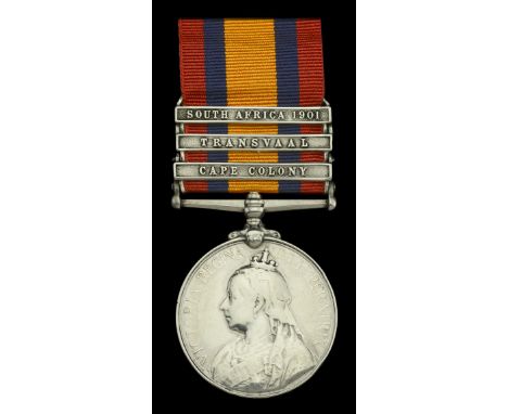 Queen’s South Africa 1899-1902, 3 clasps, Cape Colony, Transvaal, South Africa 1901, unofficial fixings between first and sec
