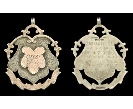 Kenfig Hill, Glamorganshire, Great War Tribute Medal, 35mm x 29mm, silver with applied gold centre, hallmarks for Birmingham 