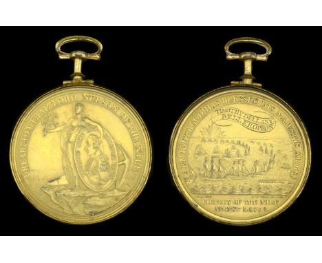 Alexander Davison’s Medal for The Nile 1798, bronze-gilt, named in neat serif capitals in reverse field ‘Timothy Dellany Bell