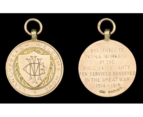 Llangyfelach (Swansea) Male Voice Party Great War Tribute Medal, 28 mm, gold (9ct., 8.84g), hallmarks for Birmingham 1920, th