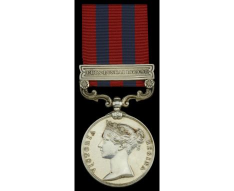 India General Service 1854-95, 1 clasp, Chin-Lushai 1889-90 (890 Pte. J. Thompson. 1st. Bn. Ches. R.) traces of lacquer, near